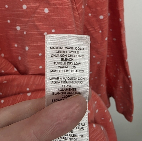 Chico's Coral Pink White Polka Dot 3/4 Sleeve Cotton Casual Summer Shirt Size 16 - Picture 6 of 8